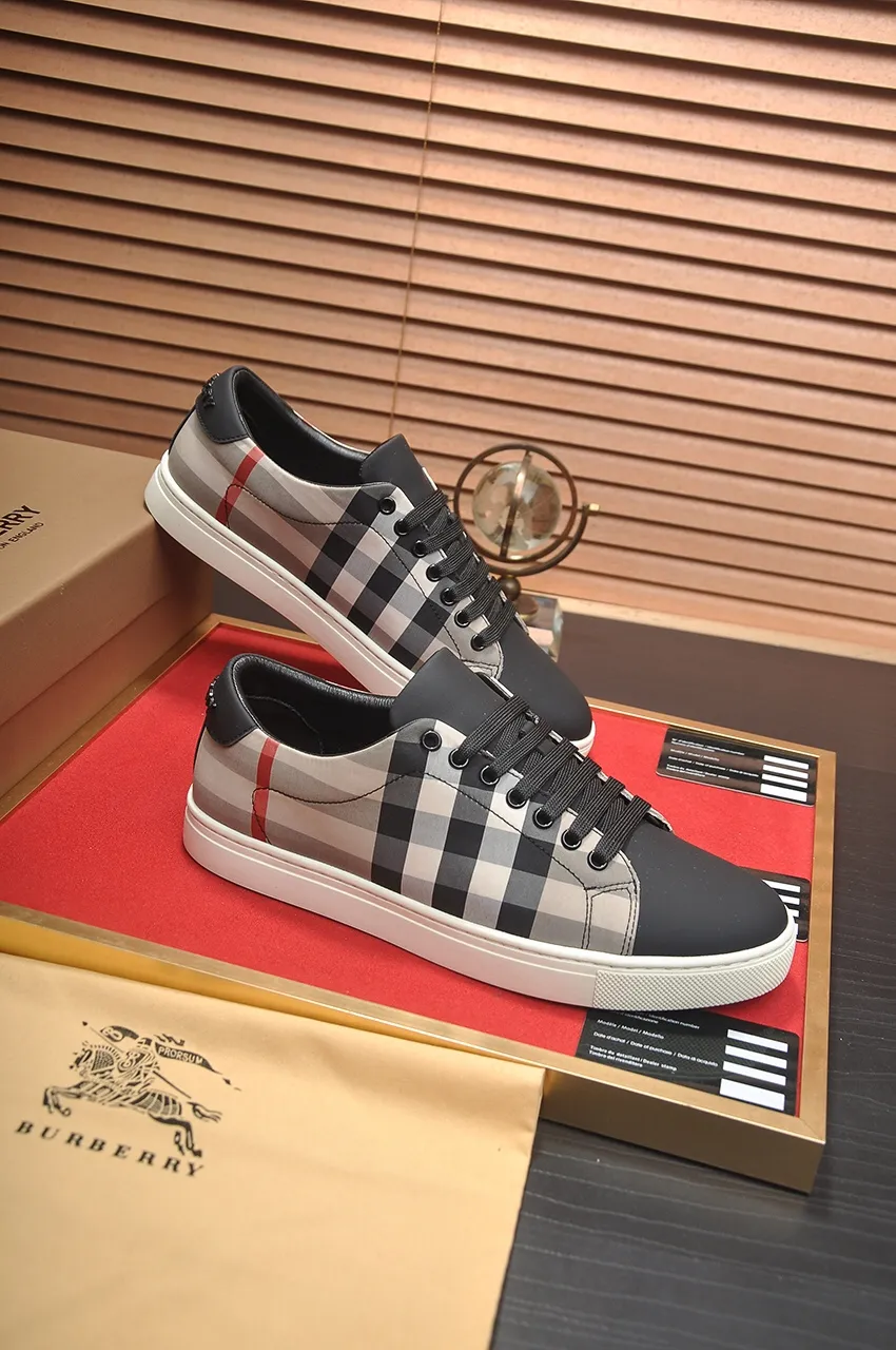 Men's shoes💰480💶[Burberry] (cowhide lining) classic low-top sneakers｜Imported cowhide with classic plaid fabric｜Cow leather lining｜Original outsole｜Fine workmanship and comfortable to wear Size: 38-44 (customized at 45)